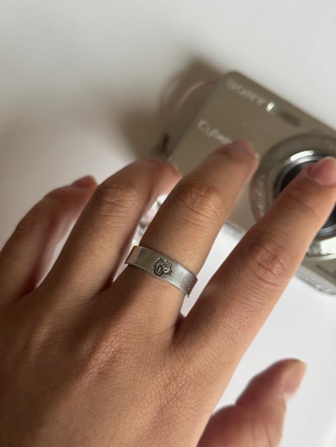Hello Kitty Middle Finger Hand Stamped Ring