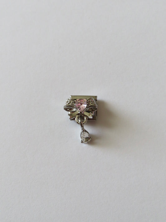 Dangly Pink Bow Italian Charm