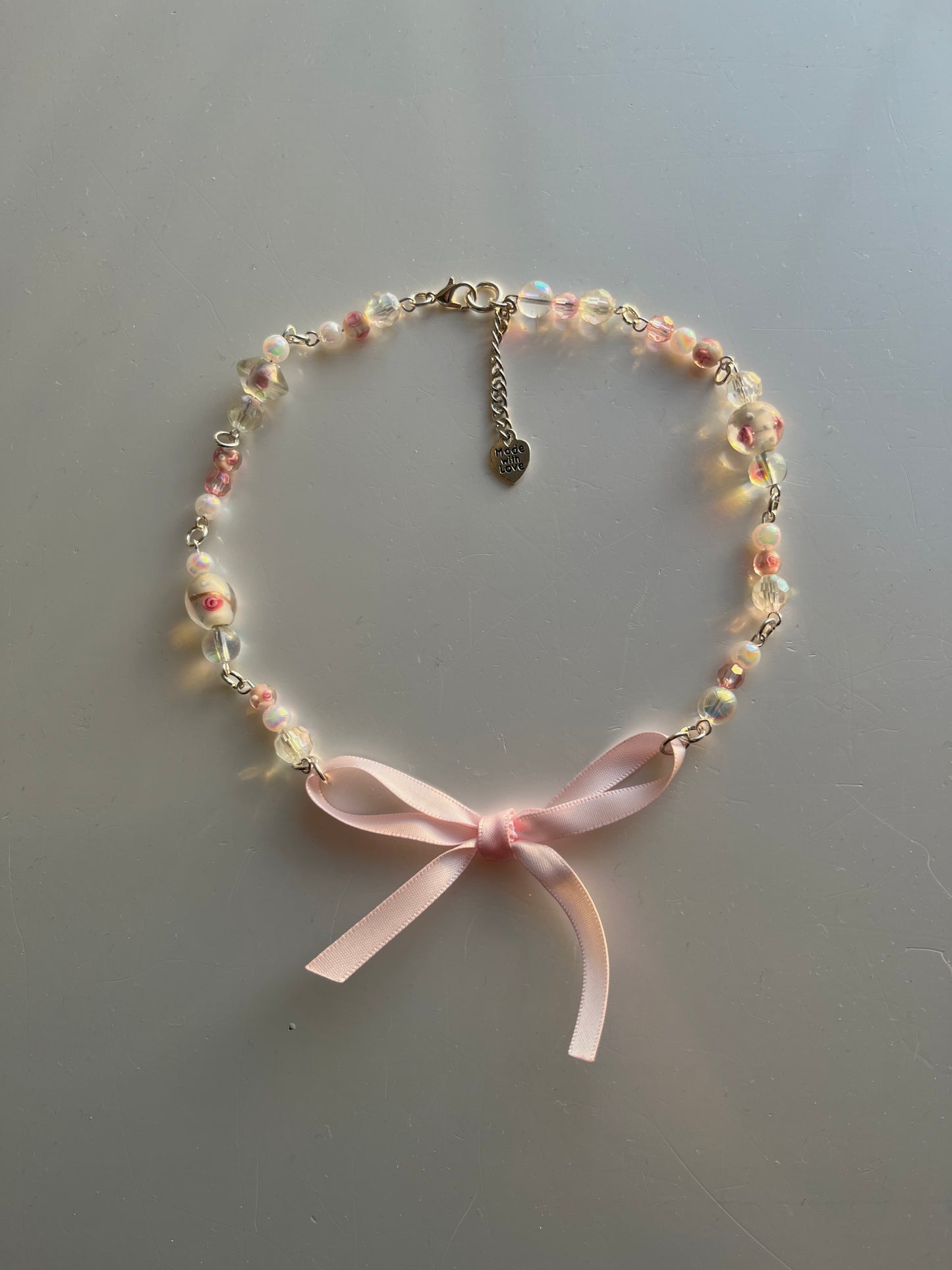 Cute Handmade Coquette Pink Beaded Necklace, Bow Necklace, Random Pattern  Necklace, Bracelet, Gift, Teddy Necklace, Beaded Jewelry, 