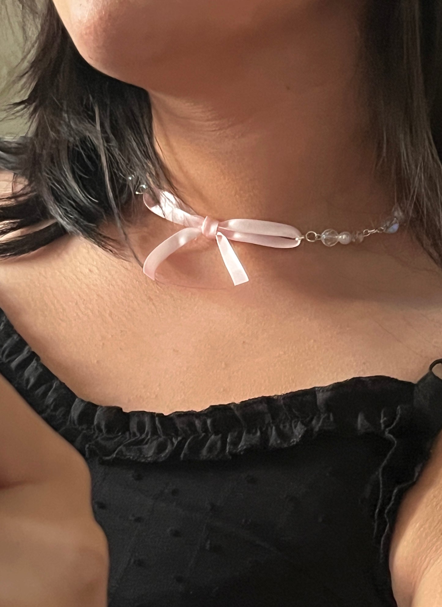 “Pretty in pink” bow necklace
